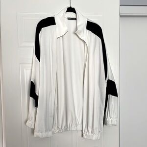 SHEIN Zip Up Oversized Black and White Sweater